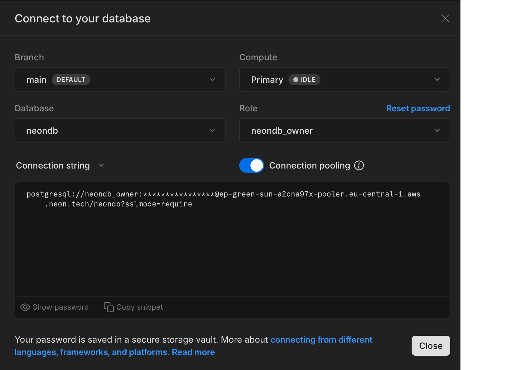Connection details modal